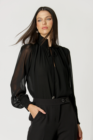 Blusa Manga Longa Bufante - PRETO