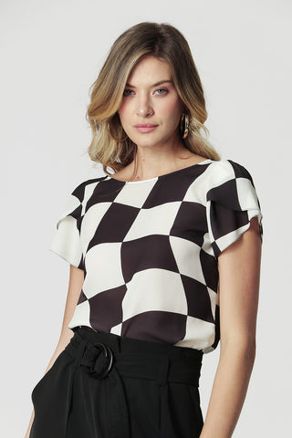 Blusa Manga Diferenciada Estampada - PRETO 6047