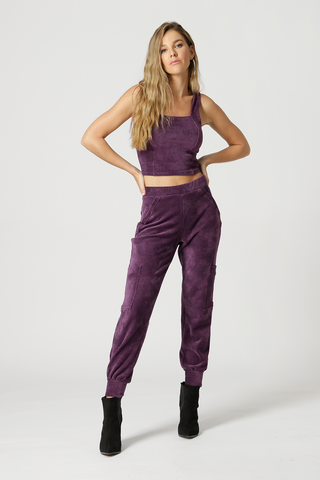 Blusa Em Cotelê Com Recortes - ROXO ESCURO