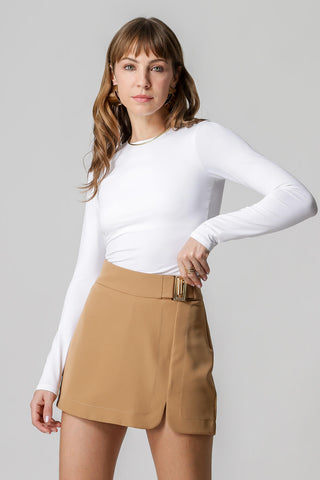 Blusa de manga larga con cuello redondo - BLANCA