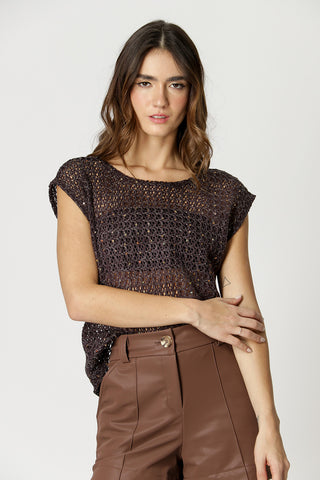 Blusa De Crochê Manga Diferenciada - CAFE