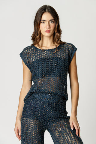 Blusa De Crochê Manga Diferenciada - PETROLEO
