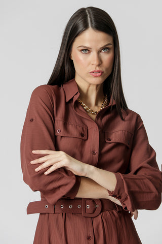 Chemise com Cinto - MARROM