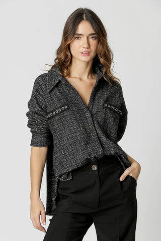 Camisa De Tweed  E Bolso Com Detalhe Aviamento - PRETO