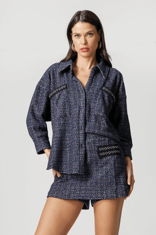 Camisa De Tweed  E Bolso Com Detalhe Aviamento - MARINHO