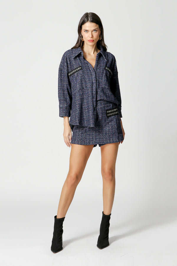 Camisa De Tweed  E Bolso Com Detalhe Aviamento