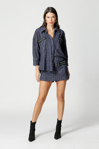 Camisa De Tweed  E Bolso Com Detalhe Aviamento - MARINHO