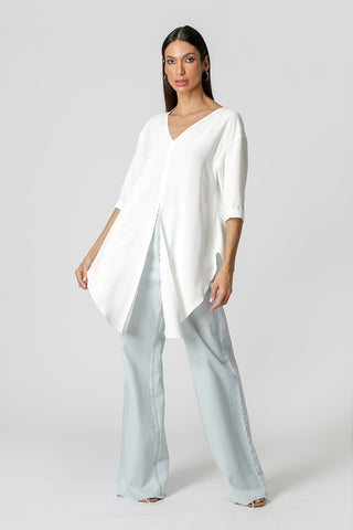 Blusa con bajo anudado - BLANCO ROJO