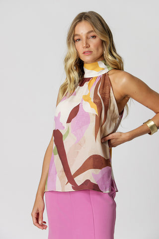Blusa Gola de Laço Estampada - BEGE 1207