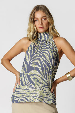 Blusa Gola de Laço Estampada - DENIM 6048