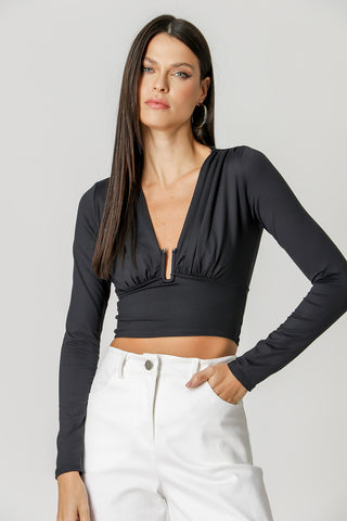 Blusa Decote Piercing - PRETO