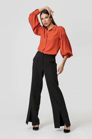 Camisa Manga com Pregas - TELHA
