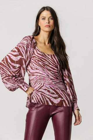 Blusa com Pregas no Ombros Estampada - LILAS 6048