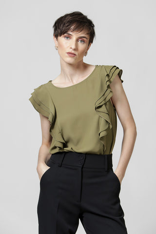 Blusa con Recorte y Volantes - MUSGO CLARO