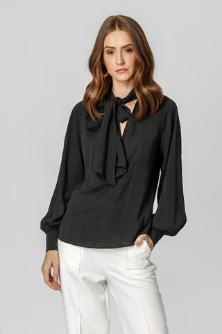 Blusa Decote com Laço - PRETO