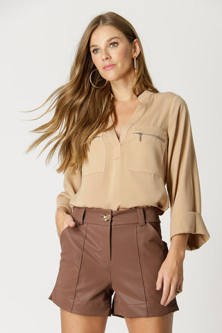 Blusa Manga Longa Com Zíper - AREIA