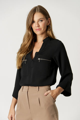 Blusa Manga Longa Com Zíper - PRETO