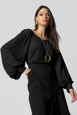 Blusa com Pregas no Ombro - PRETO
