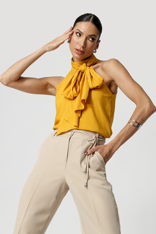 Blusa Com Lenço Gola - MOSTARDA