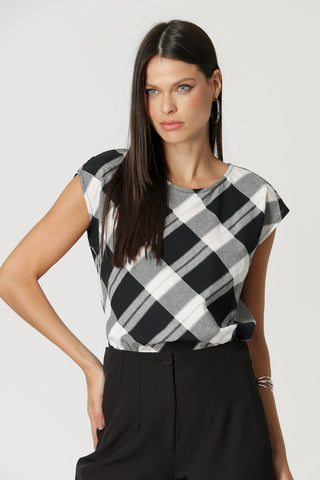 Blusa básica de cuadros - NEGRO 90134