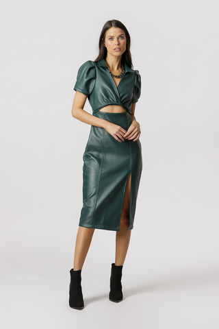 Vestido Midi Piel Sintética - GARRAFA ESC