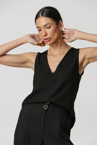 Blusa sin mangas con cuello en V - NEGRA