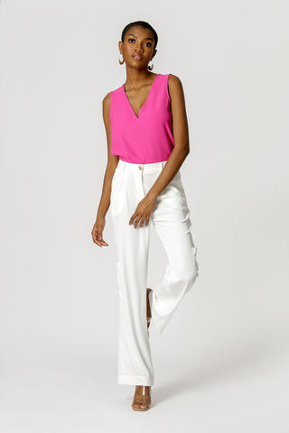 Blusa sin mangas con cuello en V - ROSA