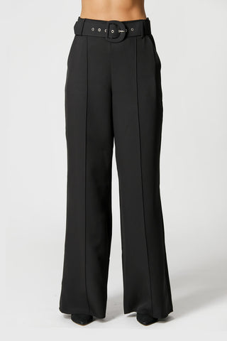 Pantalones anchos con cinturón y forro - NEGRO