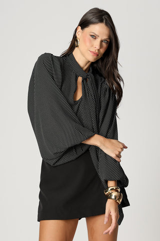 Blusa Estampada Com Laço - PRETO 90167