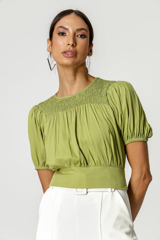 Blusa Cropped com Detalhe Lastex - OLIVA
