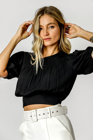 Blusa Cropped com Detalhe Lastex - PRETO