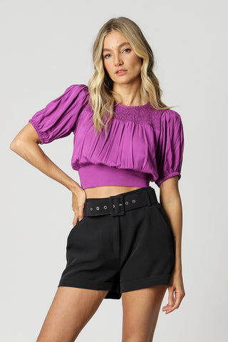 Blusa Cropped com Detalhe Lastex - FUCSIA