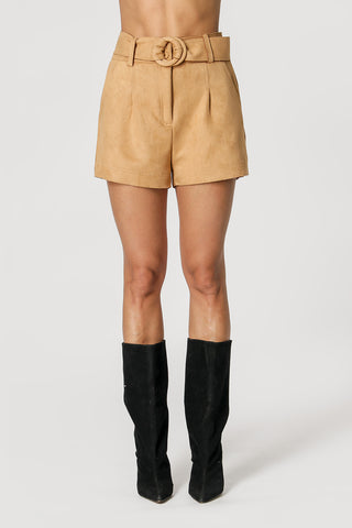 Shorts Suede com Faixa - CARAMELO