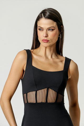 Vestido midi transparente - NEGRO