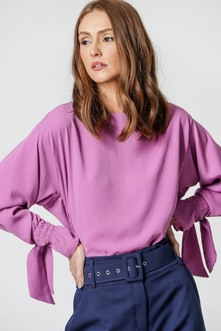 Blusa Amarração Manga - LILAS CLARO