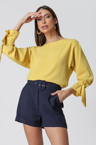 Blusa Amarração Manga - MOSTARDA 1