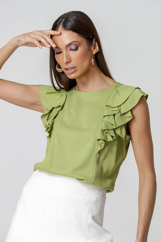 Blusa com Ombro de Babado - OLIVA