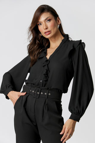 Camisa De Babado - PRETO