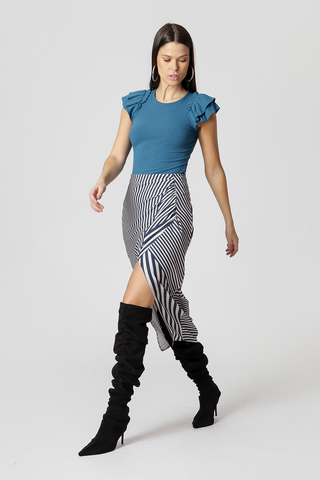 Blusa acanalada con mangas con volantes - OCEAN