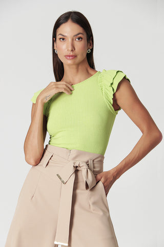Blusa acanalada con mangas con volantes - HOJA 1
