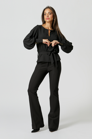 Blusa Abertura Decote Com Basque - PRETO