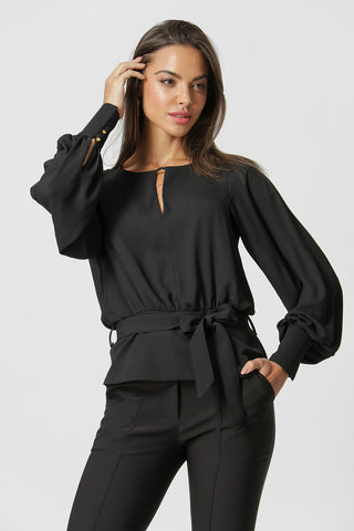 Blusa Abertura Decote Com Basque - PRETO