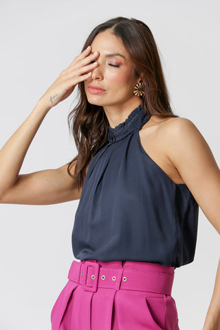 Blusa Gola De Pregas - MARINHO