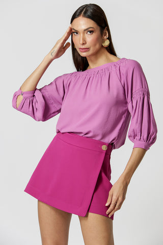 Blusa con escote fruncido - MORADO CLARO
