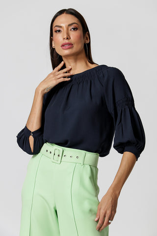 Blusa Decote Franzido - MARINHO