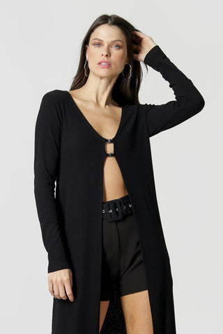 Cardigan Abertura com Metal - PRETO