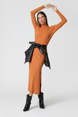 Vestido midi de cuello alto - NARANJA ESC