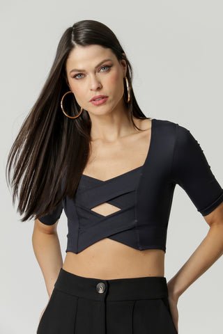 Blusa Cropped Tiras - PRETO