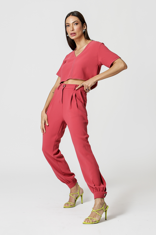 Blusa Cropped con Cuello en V - GOIABA