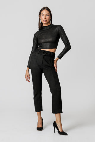 Blusa Cropped Manga Longa - PRETO